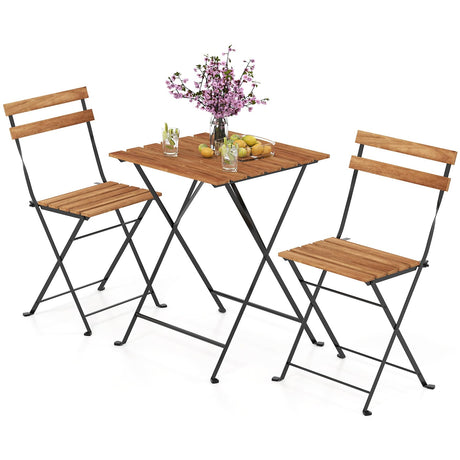 Tangkula 3 Pieces Patio Dining Set, Outdoor Square Table and Folding Chairs with Metal Frame, Space Saving Furniture Set for Yard Porch Deck Backyard Tangkula