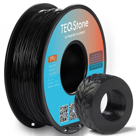 TEQStone TPU Filament 1.75mm Black 1Kg Spool 95A Flexible Soft 3D Printer Filament Consistent Diameter +/-0.03mm in Vacuum Package TEQStone