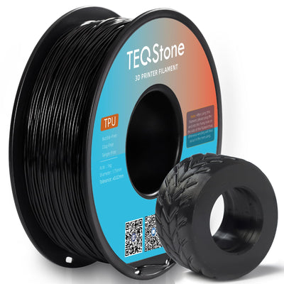 TEQStone TPU Filament 1.75mm Black 1Kg Spool 95A Flexible Soft 3D Printer Filament Consistent Diameter +/-0.03mm in Vacuum Package