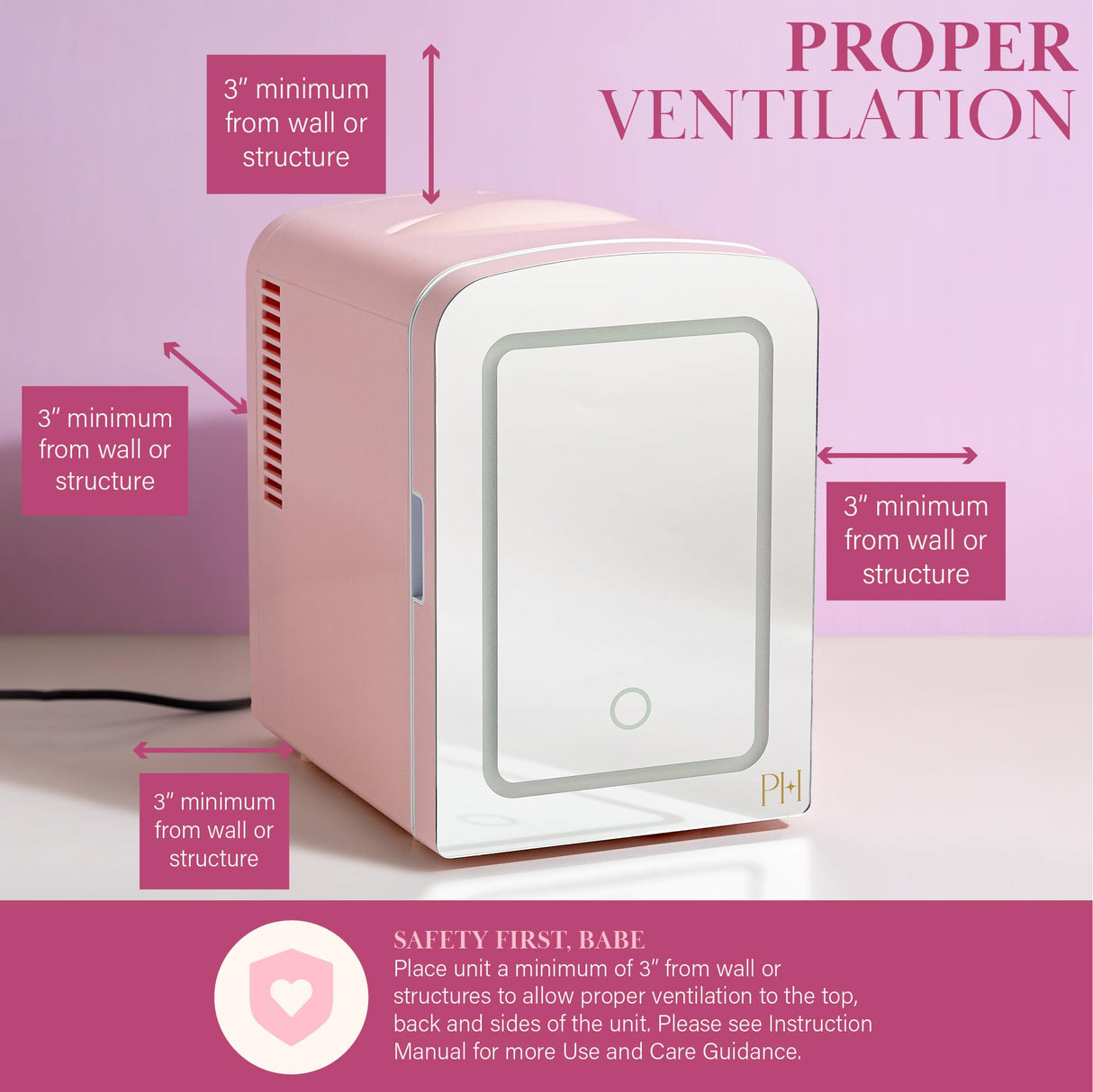 Paris Hilton Mini Refrigerator and Personal Beauty Fridge, Mirrored Door with Dimmable LED Light, Thermoelectric Cooling and Warming Function for All Cosmetics and Skincare Needs, 4-Liter, Pink Paris Hilton