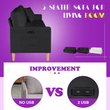 TYBOATLE 66" Sofa Couches Set of 2, Black Leather Loveseat w/ 2 USB Charging Ports & Pillow, Modern Love Seats and Armchair, Small 2 Seater Couch for Living Room, Small Spaces, Office, Bedroom TYBOATLE