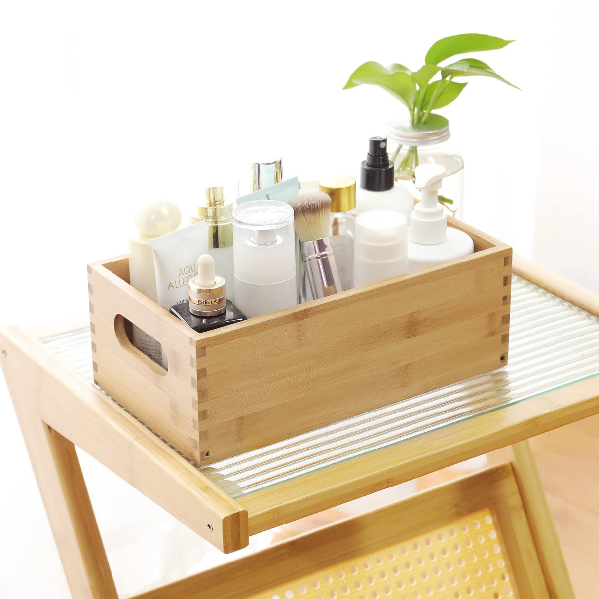 ANMINY Set of 4 Nesting Wooden Crates for Storage, Bamboo Wood Storage Containers Bins, Handmade Natural Large Wooden Storage Boxes Baskets with Handles for Organizing Shelf Closet Cabinet ANMINY