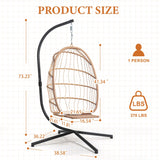 Hanging Egg Chair with Stand and Footrest for Indoor Outdoor - Patio Swing Egg Chairs Wicker Hammock Chair Bedroom, Aluminum Steel Frame and UV Resistant Cushion 370LBS Capacity for Kids Adults, Beige XIAO WEI