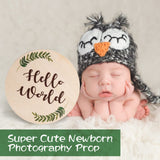 Baby Announcement Sign for Newborn - Beautiful Double-Sided Hello World Name Sign for Hospital Birth Announcement, The Perfect Round Wooden Welcome Giftacity