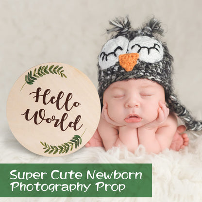 Baby Announcement Sign for Newborn - Beautiful Double-Sided Hello World Name Sign for Hospital Birth Announcement, The Perfect Round Wooden Welcome - WoodArtSupply