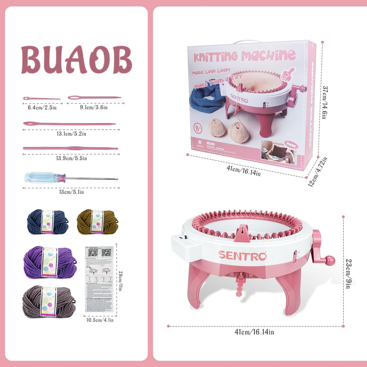 BUAOB SENTRO Knitting Machine 48 Needles for Adults, Smart Automatic Circular Crochet Knitting Machine with Row Counter BUAOB