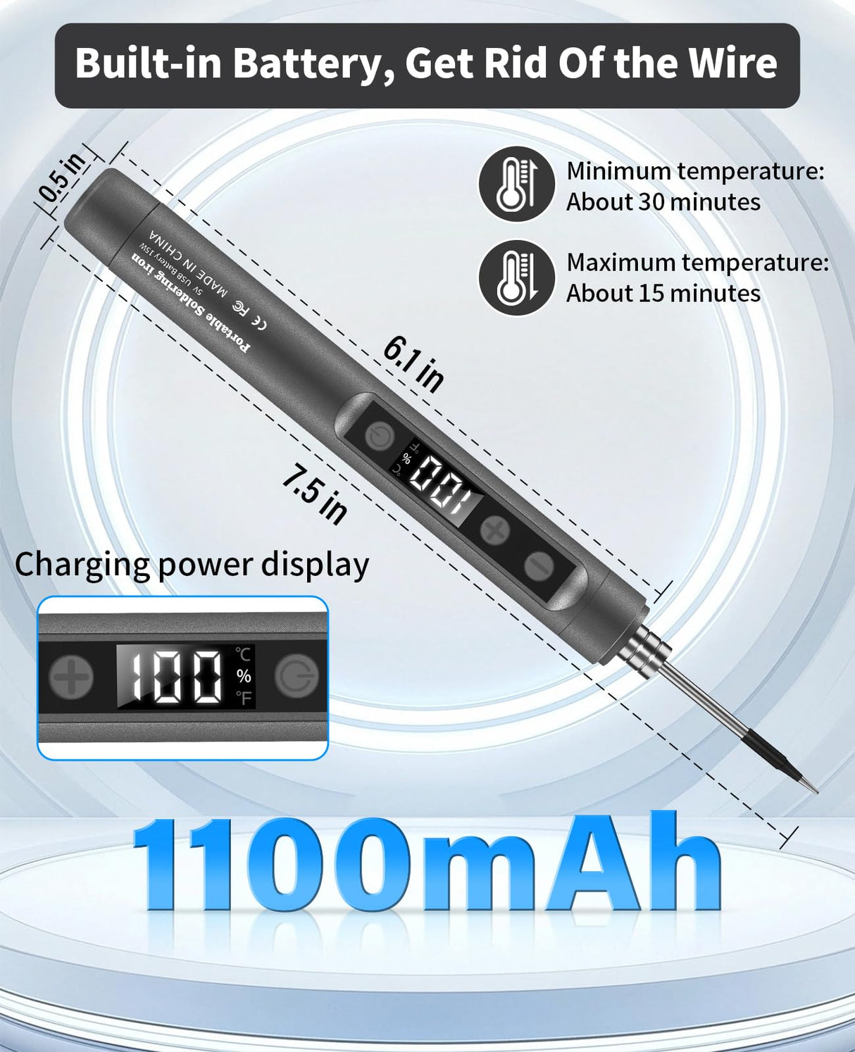 Cordless Soldering Iron Kit, Portable Cordless Soldering Iron, LCD Digital Adjustable Temperature Thermostatic Soldering Gun for Home Appliance Repair, USB Rechargeable - Grey Qyvorae