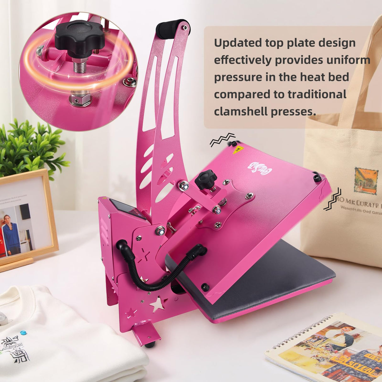 CoolSub Heat Press 15x15 Inch Slide Out Heat Press Machine, Industrial Digital Heat Transfer Machine Sublimation for T-Shirt Hot Pink CoolSub