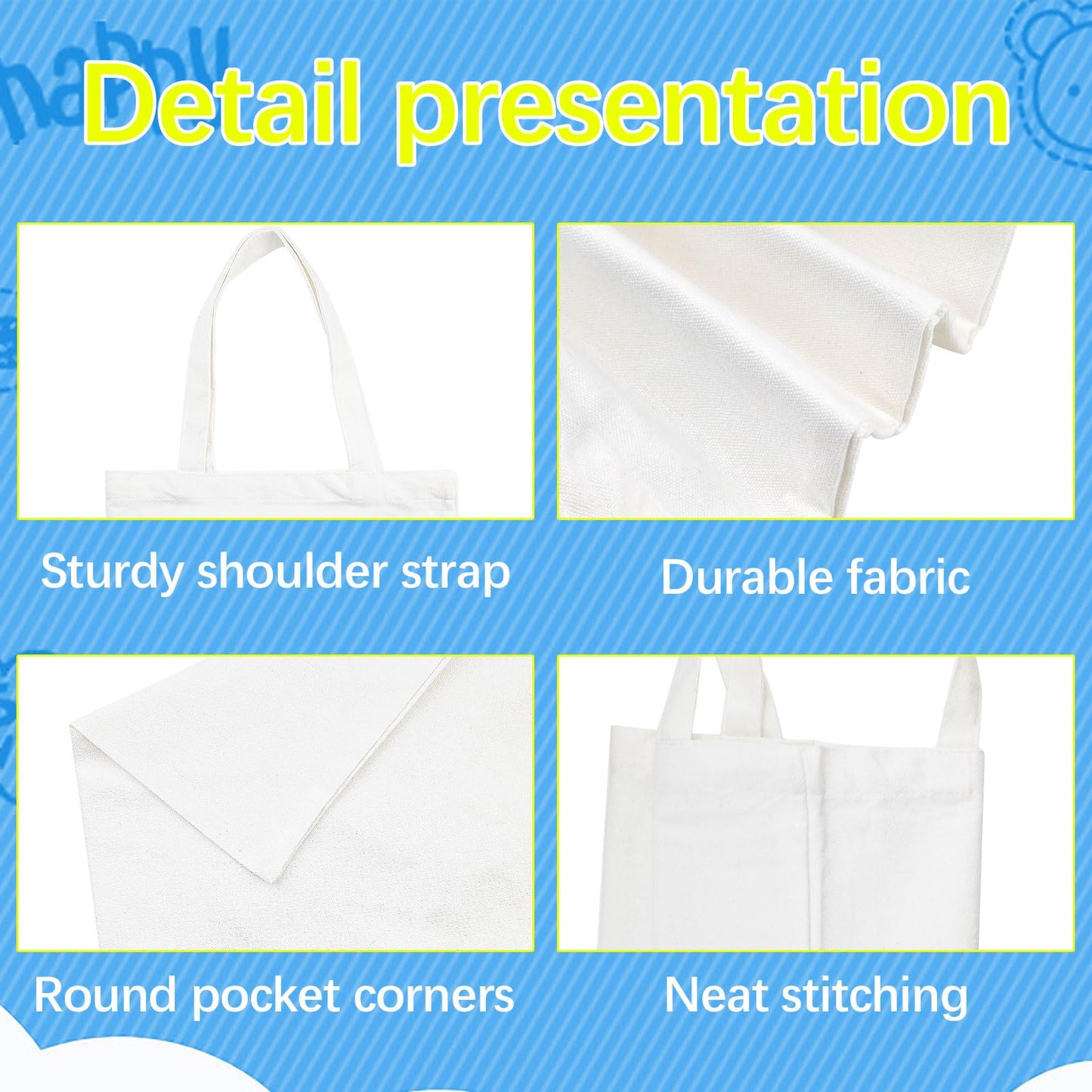 OKBA 20 Pcs 8X7.5 Inch Sublimation mini tote bags,Blank Canvas Tote Bags Reusable Grocery Bags, small tote bags for kids DIY (White)