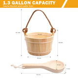 KAKUNM Sauna Bucket and Ladle 5 Liter (1.3 Gallon), Sauna Bucket, Finnish Pine Wooden Spa Accessories with Handmade Sauna Water Bucket, Plastic Liner and Rope Handle KAKUNM