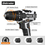 Bielmeier 20V MAX Cordless Drill Set – 285 In-lb Torque,2 Variable Speed,64+1 Position,3/8" Keyless Chuck,Drill Machine Includes 2 Brushes,Flex Shaft,Cloth Bag & 58 Drill Bits（Black） BIELMEIER