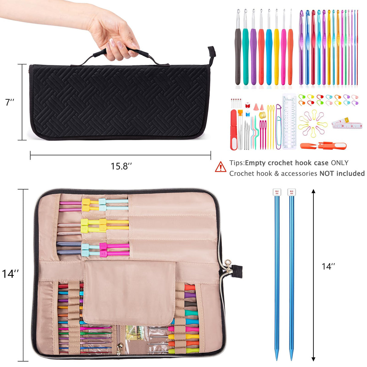 MYBAGZING Knitting Needles Case (Up to 14 Inches) - Organizer for Knitting and Crochet Accessories - Empty Hook Case MYBAGZING