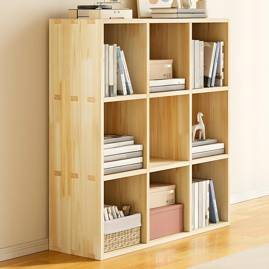 LITFAD Modern Solid Wood Cube Bookcase with Storage Shelves in Natural Finish – Perfect for Home Office and Study Rooms - WoodArtSupply