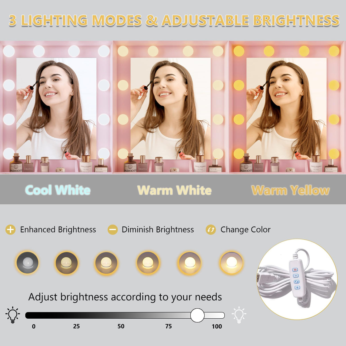 Makeup Vanity Desk with Mirror and Lights, Pink Vanity Table Set with Storage Drawers, Charging Station, Cabinets & Chair, Large Dressing Table with RGB Ambient Light for Women Girls Bedroom Bathroom Xixini