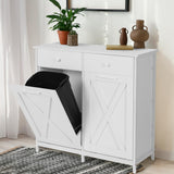 Clevich Double Tilt Out Trash Cabinet 20 Gal, Kitchen Wooden Recycling Cabinet, Hidden Trash Can Holder w/Drawers & Tabletop, Dog-Proof Trash Bin Cabinet, Trash Bins NOT Included(White) Clevich