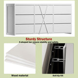 OURPIC Dresser for Bedroom with 9 Drawers, 55 Inch White Dresser TV Stand for 55, 60, 65 Inch TV, Wood Top and Side, Fabric Drawers, Storage, Dressers for Closet, Living Room, Hallway, Entryway OURPIC