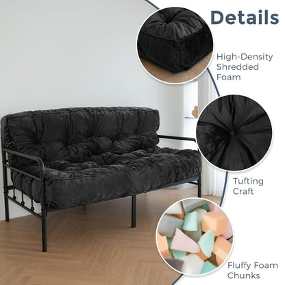 MAXYOYO 8" Futon Mattress Full Size, Extra Thick Futons Sofa Couch Bed, Velvet Floor Mattress for Adults, Shredded Foam Filling (Frame Not Included), Black