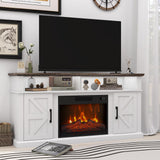 Luban Nese Fireplace TV Stand for TVs Up to 65" with 23" Electric Fireplace, Entertainment Center with Storage Cabinet and Open Shelves, Media Console with Barn Doors for Living Room (White) Luban Nese