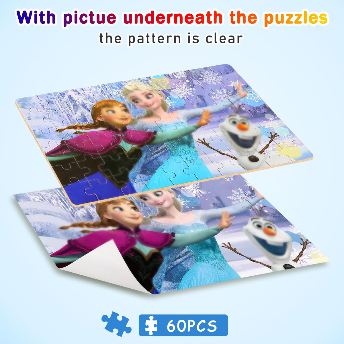 Puzzles for Kids Ages 4-8,Kids Puzzles in a Metal Box,Winter Princess Snowman Puzzles,Kids Boys Girls Learning Educational Puzzles Packed in Tin Box,60 Pieces wieewg