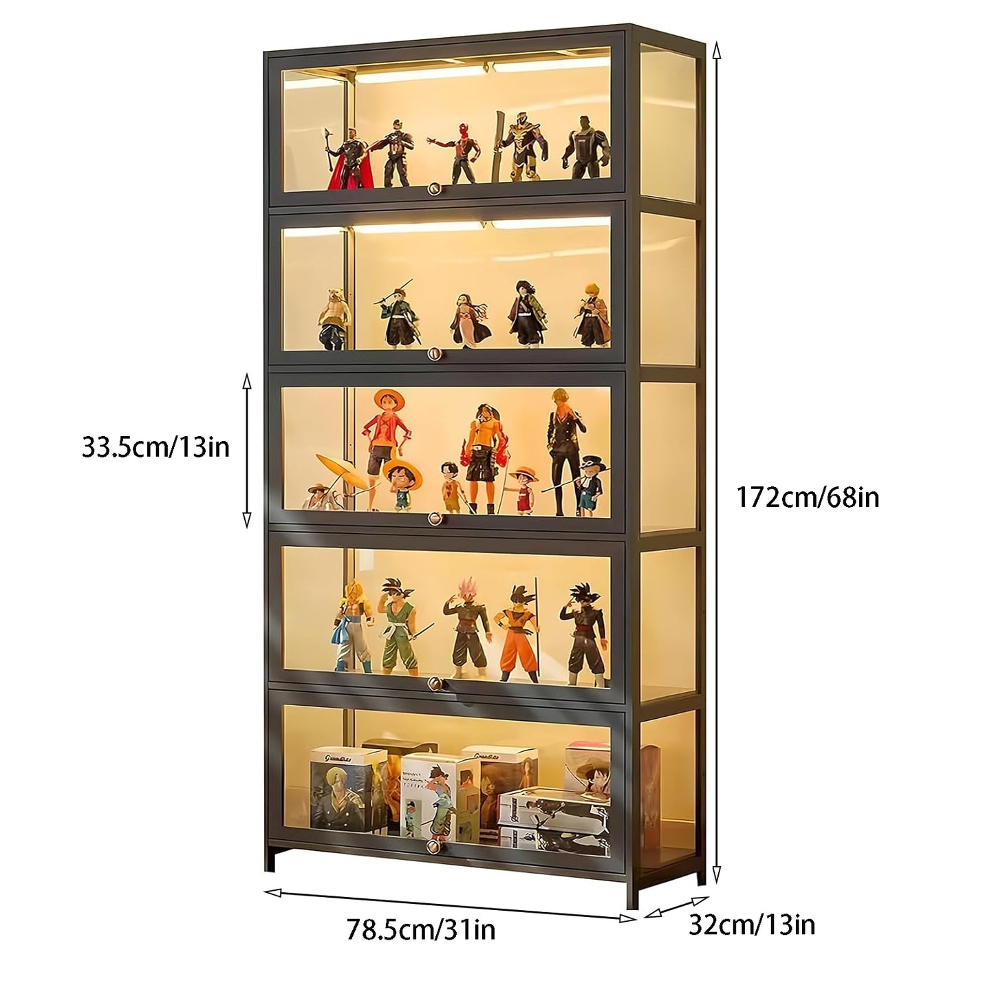 iusyugh 5 Tier Curio Display Cabinet, Storage Shelves with Acrylic Glass Door, Collectibles Toy Organizers Rack & Display Shelf, Kids Bookcase for Bedroom, Reading Nook, Toddler's Room