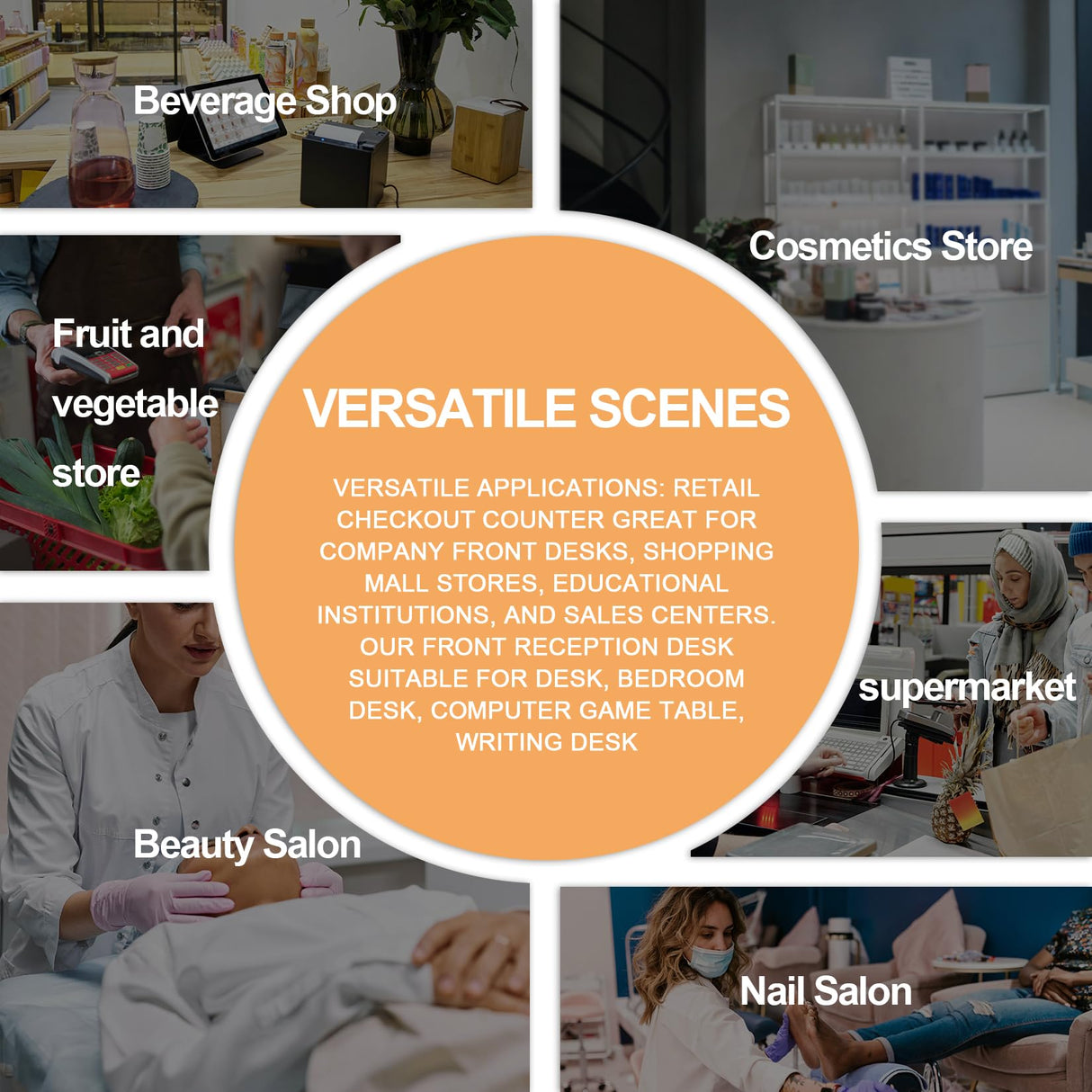 L-Shaped Reception Desk Wooden Commercial Receptionist Table Black and Wood Front Desk Reception Room Table for Office Retail Salon Checkout Right Corner 160cm/63inch Generic