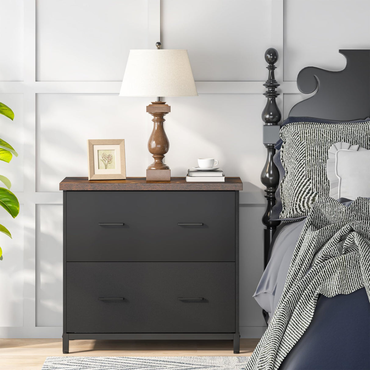 Tribesigns 2-Drawer File Cabinet, Wood Lateral Filing Cabinet, Home Office File Cabinet for A4, Letter Size, Brown and Black Tribesigns