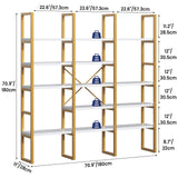 Jehiatek Gold Bookshelf 5 Tiers, Geometric Bookcase, 71"L x 71"H Tall Etagere Book Case, Sturdy Metal Frame, Freestanding Display Shelving Unit for Home, Office, Library Jehiatek