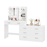 Rovaurx 65" Vanity Desk with Lighted Mirror and Lights, 8 Drawers Makeup Vanity Table with Storage Shelf, Modern Vanity with Mirror, Dressing Table for Bedroom, Adjustable Width, White RSZT109W Rovaurx