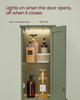 VASAGLE Tall Storage Cabinet with Lights, Slim Freestanding Cabinet with Adjustable Shelves, for Small Spaces, Bathroom, Living Room, Modern, 15.7 Inches Wide, Forest Green UBBC766C01 VASAGLE