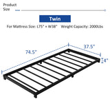 YUSENHEEI 4 Inch Twin Bed Frames, Heavy Duty Metal Platform Low Bed Frame Twin, No Box Spring Needed, Noise Free, Easy Assembly, Black YUSENHEEI