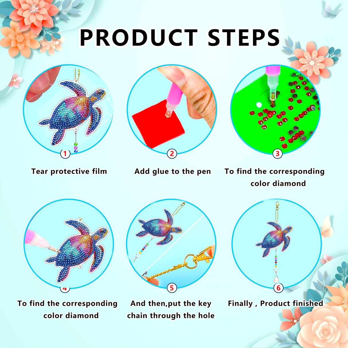 JeCuiK 6 Pcs Ocean Diamond Art Kits for Adults Diamond Painting Wind Chimes Sea Animal Diamonds Painting Suncatcher Double Sided Small Diamond Painting Kits Best Gifts for Mom JeCuiK