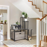 Cat Litter Box Enclosure Furniture with 3-Tier Storage Shelves, Wooden Large Hidden Litter Box Furniture, Modern Style Cat Washroom with Metal Frame Cat House Doppeltcharms