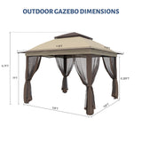 11'X11' Gazebo Pop Up with 4 Sidewalls Mosquito Netting, Heavy Duty Patio Gazebo Canopy Tent with Double Air Roofs for Backyards, Patios, Decks, Gardens, Parks Yokayoay