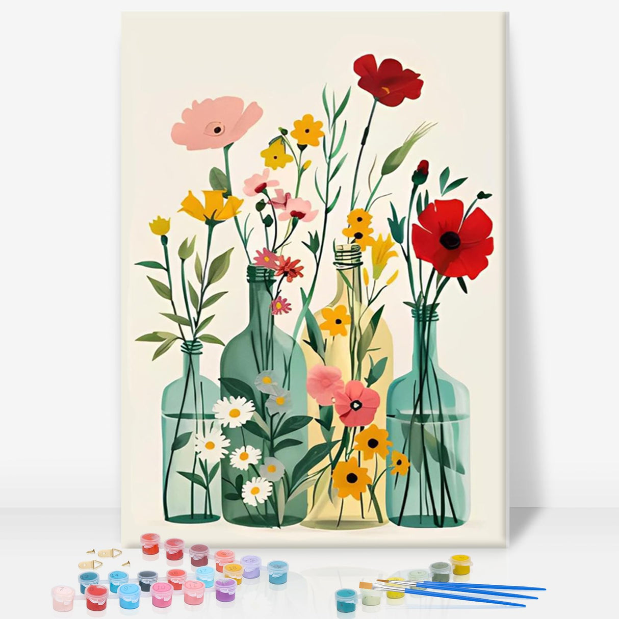 Framed Paint by Numbers Kit for Adults Beginner, Flower in Vase Easy Paint by Number Kits on Canvas Framed, Floral DIY Acrylic Oil Painting by Numbers with Frame for Gift Home Decor 8 x 12 inch GEEHEIY