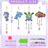 Diamond Art Kits for Kids - Crafts Gifts for Girls 8-12, 4 Pcs Double Sided Sea Animal Style Wind Chime, Hanging Crystal Rhinestone Painting Ornament Beeplove