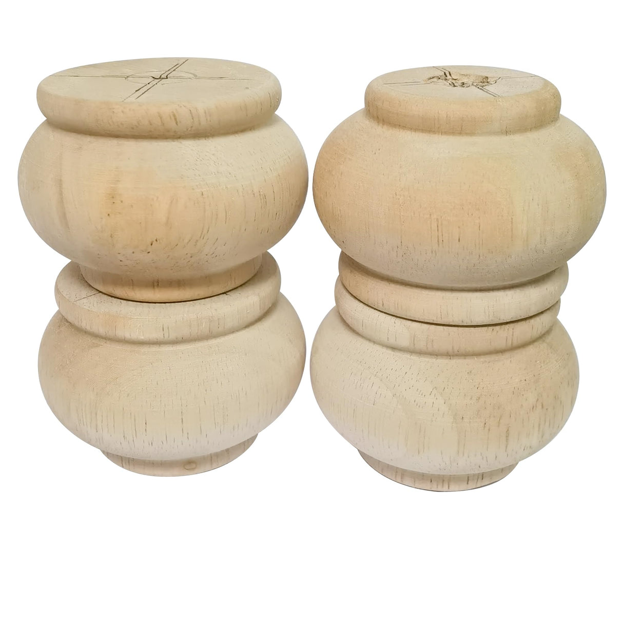 Btibpse 2 Inch Wooden Furniture Legs, Solid Wood Unpainted Replacement Furniture Legs, Cabinet Legs/Desk/Sofa/Bookcase Bun Feet, DIY Wooden Round Legs with Mounting Plate & Screws Set of 4 (2 Inch) Btibpse