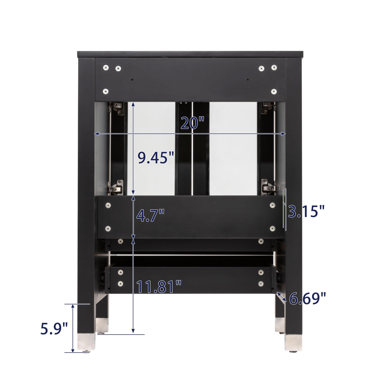 LUCKWIND 72" Double 24-in Bathroom Vanity with Sink Combo, Elegant Series with Two 12.6-in Side Cabinets, Painted Frame, Including White Rectangle Sinks, Faucets Without Mirrors, Black LUCKWIND