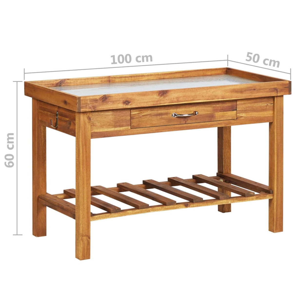 Keketa Garden Work Bench with Zinc Top Solid Acacia Wood for Patio,Bistro,Bar Keketa