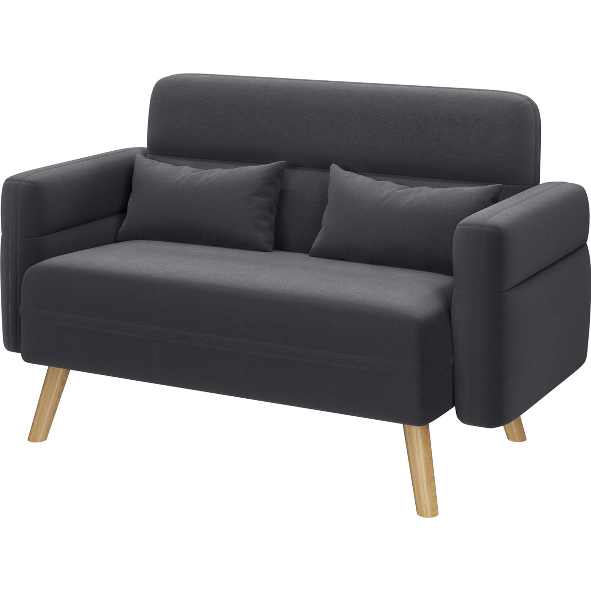 Yaheetech 46" Small Modern Fabric Sofa Loveseat Mid Century 2 Seater Sofa Couch with Lumbar Pillows, Solid Wood Legs for Small Space, Dorm, Office, Bedroom, Dark Gray Yaheetech