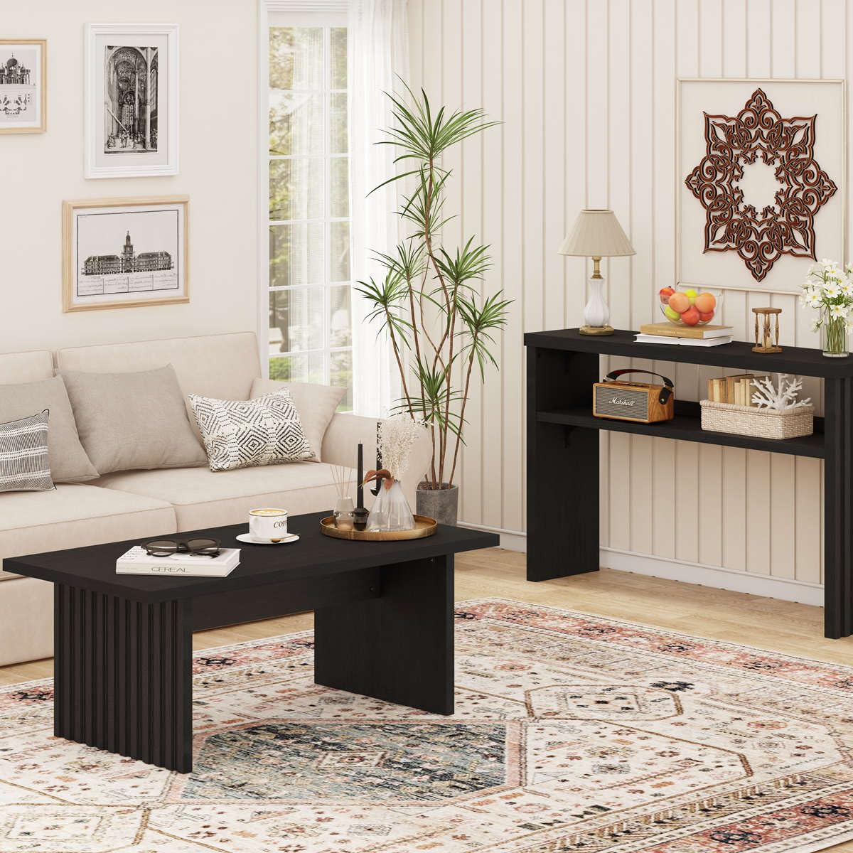 BON AUGURE Black Coffee Table, Modern Coffee Tables for Living Room, Wooden Center Table, Living Room Tables for Home, Office (Black Oak, 43Inch) BON AUGURE