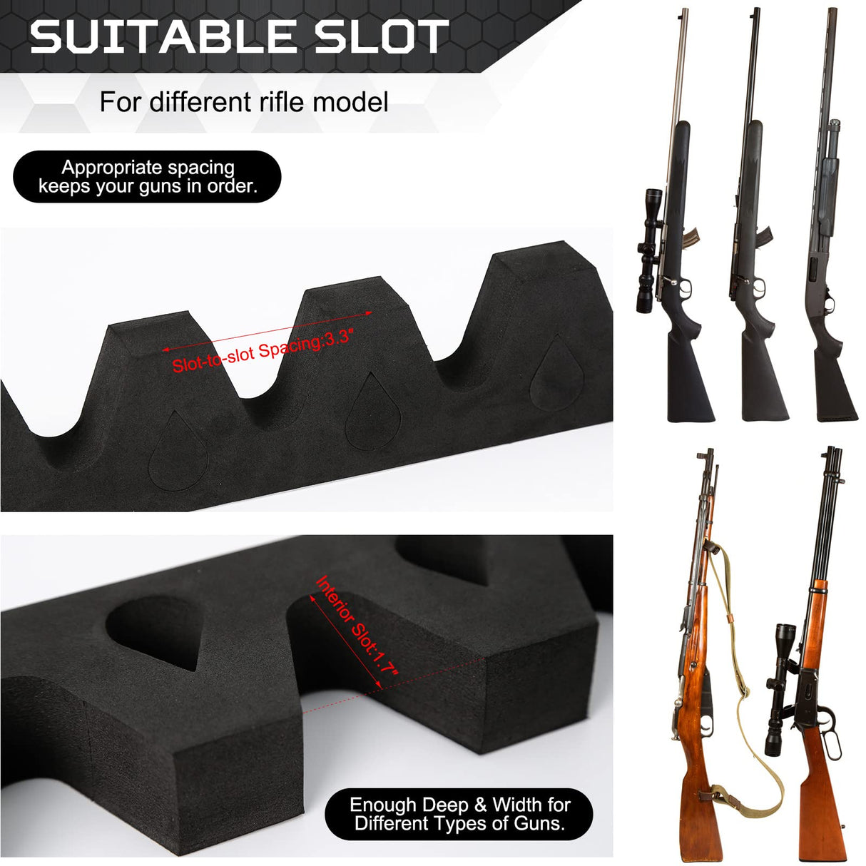OCQOTAT Foam Gun Rack With Buttstock Base 1 Set, High Density Foam 5 Rifle Rack And Buttstock Holder With Magnetic Strip Hook For Gun Safe Accessory Storage Weapons Gun Safe Rack With Foam Padding OCQOTAT