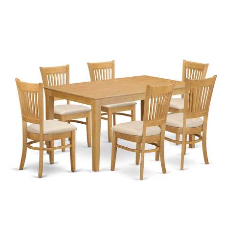 East West Furniture CAVA7-OAK-C 7 Piece Dining Table Set Consist of a Rectangle Wooden Table and 6 Linen Fabric Dining Room Chairs, 36x60 Inch, Oak East West Furniture