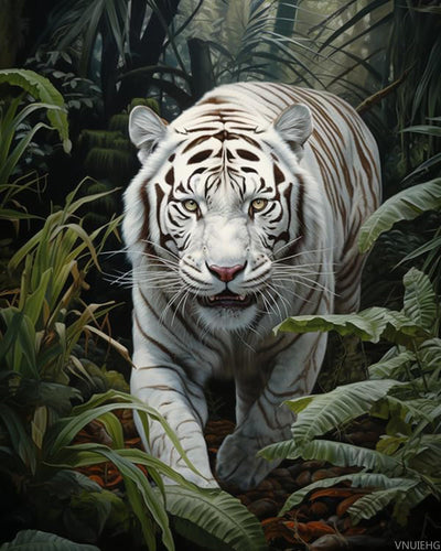 VNUIEHG Paint by Numbers for Adults, White Animal Tiger in The Jungle, Paint by Numbers Kits on Canvas, Acrylic Oil Painting Number Kits for Gift Decor, 40x50cm