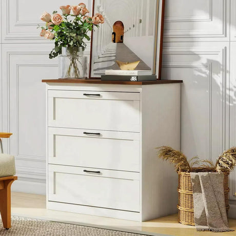 LTMEUTY 3 Drawer Dresser for Bedroom, White Dresser Chest of Drawers, Farmhouse Wood Dresser with Vintage Handle, Modern Small Dressers Storage Organizer for Closet, Entryway, Hallway, Living Room LTMEUTY