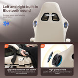 GTPLAYER Gaming Chair, Computer Chair with Footrest and Bluetooth Speakers, High Back Ergonomic Gaming Chair, Reclining Gaming Chair with Linkage Armrests for Adults by GTRacing (Leather, Ivory) GTPLAYER
