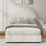 REVOMINCA Twin Size Bed Frame, Boucle Upholstered Platform Bed with Headboard, Cloud Bed Frame with Soft Rounded Corners, No Box Spring Required, Easy Assembly, Beige REVOMINCA