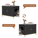 Homhedy Cat Litter Box Enclosure, Litter Box Furniture Hidden with Metal Frame, Cat Washroom Furniture, Cat House, Fit Most of Litter Box, Modern Style, Black and Gold Homhedy