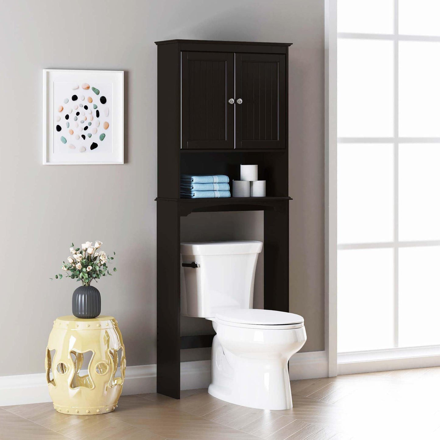 Spirich Over The Toilet Cabinet for Bathroom Storage, Above Toilet Storage Cabinet with Doors and Adjustable Shelves, Espresso