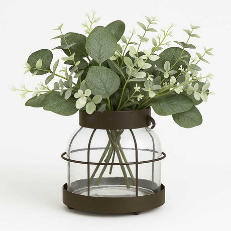 Nacidooka Farmhouse Rustic Vase, Vintage Lantern Decor Glass Vase with Distressed Metal Frame for Home Decor Floral Arrangement Dining Table Centerpiece Kitchen Bathroom Wedding Hostess Gift Nacidooka