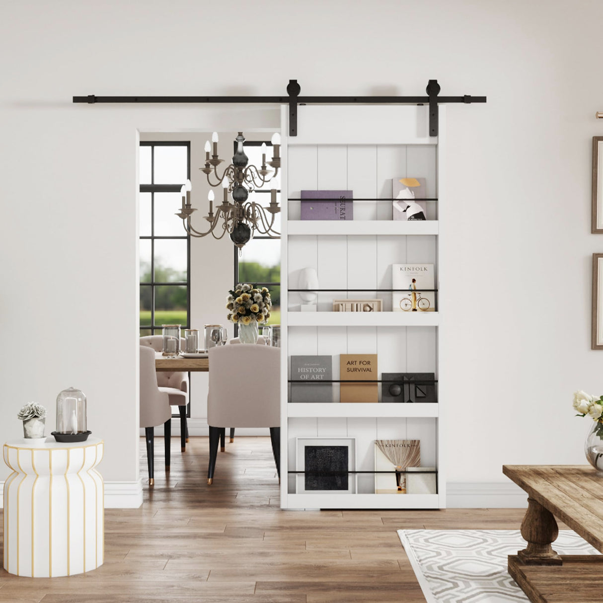 Sliding Barn Door - SOLRIG 36" x 84" White Primed MDF Bookshelf Door with Hardware Kit SOLRIG